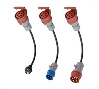 dé Adaptateur CEE 16A 5 Pôles pour 11kW Chargeur EV/Station de Charge vers Prise de CEE Rouge 32A/ CEE Bleu 16A/ 230V avec Câble Caoutchouc 0.5m H07RN-F 3G2.5mm² IP44 Utilisation en Extérieur