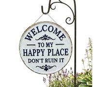 de bienvenue ronde rétro - murale vintage en métal - Décoration murale rustique - en fer robuste - 15 cm, 20 cm, 30 cm - Design circulaire - Message imprimé Happy Plac