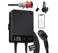 dé Borne de Recharge 22kw Triphasé avec App, Type 2 de 5m, Wallbox RFID | 6-32A Réglable, Avec Écran LCD, RCD Type A 30mA AC + 6mA DC et IP54, Chargeur Voiture Electrique Triphasé pour BEV/PHEV, Noir