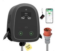dé Borne de Recharge Double 2×22kW [2×32A, Triphasé] avec Double Prise | Recharge de deux véhicules simultanément, courant et temps réglables, contrôle par App/RFID/écran tactile, accessoires inclus