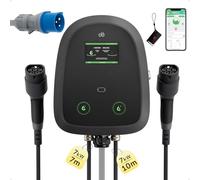dé Borne de Recharge Double 2×7kW [2×32A, Monophasé] avec Câble 7m+10m | Recharge de deux véhicules simultanément, courant et temps réglables, contrôle par App/RFID/écran tactile, accessoires inclus