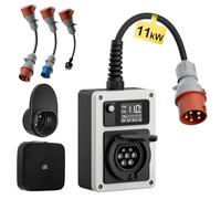 dé Borne de Recharge Véhicule Électrique 11kw 16A avec Kit d'Adaptateurs de Voyage, avec Carte RFID, Fiche CEE et Prise Type 2, Wallbox 11kW Compatible avec E-208, Model Y/3, 500e et Autres EV/PHEV