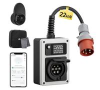 dé Borne de Recharge Véhicule Électrique 22kW 32A avec Fiche CEE et Prise de Type 2, Wallbox Mobile 22kW Compatible avec E-208, Model Y/3, Mégane E-Tech, 500e et Autres EV/PHEV