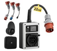 dé Borne de Recharge Véhicule Électrique 22kW 32A Kit d'Adaptateurs de Voyage avec Fiche CEE et Prise de Type 2, Compatible avec E-208, Model Y/3, Mégane E-Tech, 500e et Autres EV/PHEV