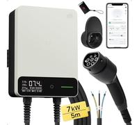 dé Borne de Recharge Véhicules Électrique 7,4kW APP[6-32A, Monophasé] Wallbox 7kW avec Câble Recharge Type 2 5m, RFID, Borne de Recharge avec RCD Type-B et IP54 pour E-208 et Autres BEV/PHEV, Blanc