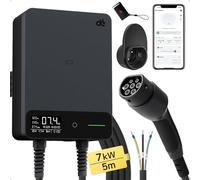dé Borne de Recharge Véhicules Électrique 7kW APP [5m, 6-32A, Monophasé] Wallbox 7kW avec Câble de Recharge Type 2 5m, RFID, Borne de Recharge avec RCD Type-B et IP54 pour E-208 et Autres BEV/PHEV