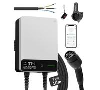 dé Borne de Recharge Véhicules Électrique 7kW avec APP & Câble Type 2 10m | Wallbox 7kw type 2 monophasé, IP54, RFID, 6-32A (230V), départ différé 0,5-8 h, RCD Type A 30mA AC + 6mA DC, Blanc