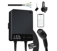 dé Borne de Recharge Véhicules Électrique 7kW avec APP & Câble Type 2 12,5m | Wallbox 7kw type 2 monophasé, IP54, RFID, 6-32A (230V), départ différé 0,5-8 h, RCD Type A 30mA AC + 6mA DC, Noir