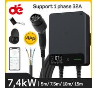dé Borne de Recharge Véhicules Électrique 7kW avec APP, Wallbox 7.4kW 6A-32A avec Câble de Recharge Type 2 5m, 7m, 10m, 15m Borne de Recharge avec RCD Type-B 7.4kW Wallbox 5m