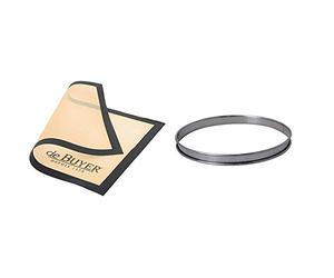 DE BUYER 4938.40 Tapis Airmat Siliconé Aéré 40 x 30 cm & 3093.22 -Cercle a Tarte INOX perfore ht2 ø22 cm