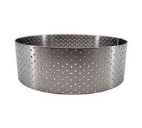 De Buyer - Cercle à tarte rond VALHORNA en inox perforé - 10,5 x 3,5 cm - Fabriqué en France, Technologie AIR SYSTEM, Micro-Perforations pour Cuisson Rapide et Homogène pour Résultats Croustillants