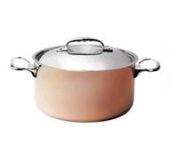 DE BUYER, DEPUIS 1830-INOCUIVRE-6442.24-FAITOUT CUIVRE-INOX 2 MM A COUV. ANSES EN FONTE D'INOX Ø 24CM inox G