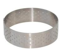 De Buyer - Cercle à tarte rond VALHORNA en inox perforé - 6,5 x 2 cm - Fabriqué en France, Technologie AIR SYSTEM, Micro-Perforations pour Cuisson Rapide et Homogène pour Résultats Croustillants