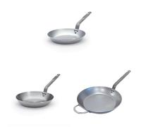 DE BUYER - Lot de 3 Poêle en tôle d'acier Mineral B - 24, 26 et 32 cm- Fabriquées en France, Sans PFAS, Montée Rapide en Température, Inox 18/10, Tous Feux + Four, Finition Poli Brillant