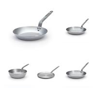 DE BUYER - Lot de 5 Poêle en tôle d'acier Mineral B - 24 et 28cm, 26 et 32cm Poêle grill, 30cm Poêle à crêpes- Fabriquées en France, Sans PFAS,Inox 18/10, Tous Feux + Four, Finition Poli Brillant