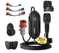dé Câble de charge type 2 avec prise CEE 11 kW, 3 phases, 7 m, 6-16 A avec kit adaptateur de voyage, chargeur EV et station de charge mobile/boîtier mural pour ID.3/4/5, modèle Y, modèle 3, e-up,