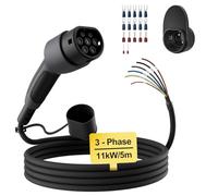 dé Câble de Recharge Type 2 extrémité Ouverte 11kW [3-Phase| 5m| 16A] pour Wallbox/Câble de Remplacement pour Station de Recharge