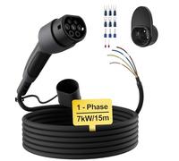 dé Câble de Recharge Type 2 extrémité Ouverte 7kW [1-Phase| 15m| 32A] pour Wallbox/Câble de Remplacement pour Station de Recharge