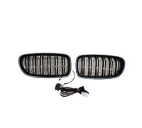 De calandre voiture Pour BMW Série 5 F10 F11 F18 2010-2017 Kit Carrosserie ABS Noir Calandre Avant Lumineuse À Double Ligne Avec Feux LED Racing Grilles avant en maille