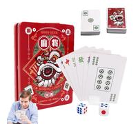 De Cartes À Jouer Mahjong - 144 Cartes en Papier avec 2 Dés, De Voyage Portable dans Une Boîte en Fer, De Style Chinois Traditionnel, Gros Caractères pour Une Lecture Facile | De Socié