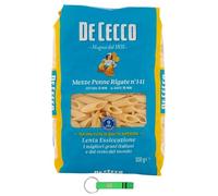 De Cecco Pasta Mezze, Penne Rigate N° 141 Lot de 20 pâtes 100 % italiennes 500 g + porte-clés Beni Culinari