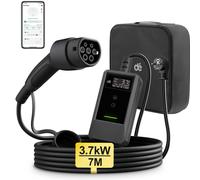 dé Chargeur EV 3,7 kW avec application 7 m 6-16 A réglable Type 2 Schuko Chargeur de voiture électrique Plug & Play avec écran LCD, IP66, et DDR Type A 30 mA AC + 6 mA DC, Câble de charge de voiture é