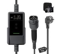dé Chargeur portable pour véhicule électrique type 2, 3,7 kW, câble de charge 7 m, réglage du courant 6 A-16 A, monophasé avec écran numérique LCD, pour voiture électrique ID.3/4/5/7, Model Y, Model 3