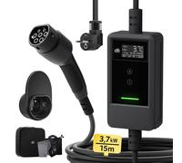 dé Chargeur pour voiture électrique 3,7 kW avec câble de recharge de Type 2, 15 m, 6-16 A, réglable avec support mural et écran LCD numérique, compatible EV/PHEV