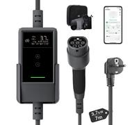 dé Chargeur pour voiture électrique APP 3,7 kW Type 2, câble de recharge 7 m, 6-16 A avec kit adaptateurs de voyage et compatible E-208, Model Y, E-Tech, 500e et autres EV/PHEV