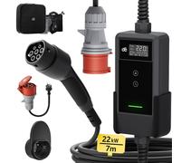 dé Chargeur pour voiture électrique avec borne de recharge, 22kW APP, 7 m Triphasé 6 A-32 A, prise CEE, compatible avec Model Y, E-208, 500e et autres EV/PHEV