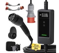 dé Chargeur Voiture Electrique 11kW 6m [avec Kit de Voyage, 6A-16A, Triphasé] Cable Recharge Voiture Electrique Type 2 16A, Chargeur EV Prise CEE pour Model Y, E-208, 500e et Autres EV/PHEV
