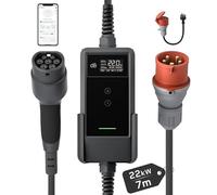 dé Chargeur Voiture Electrique 22kW APP [7m, Triphasé, 6A-32A] Borne de Recharge Vehicule Electrique 22kw Triphasé, Chargeur EV Prise CEE Compatible avec Model Y, E-208, 500e et Autres EV/PHEV