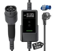 dé Chargeur Voiture Electrique 3,7kW [10m, 6/8/10/13/16A] Cable Recharge Voiture Electrique Type 2 avec Support Mural, Numérique LCD, Compatible avec E-208, Model Y, E-Tech, 500e et Autres EV/PHEV