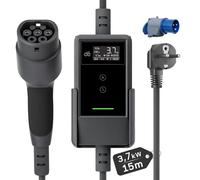 dé Chargeur Voiture Electrique 3,7kW [15m, 6/8/10/13/16A] Cable Recharge Voiture Electrique Type 2 avec Support Mural, Numérique LCD, Compatible avec E-208, Model Y, E-Tech, 500e et Autres EV/PHEV