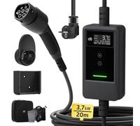 dé Chargeur Voiture Electrique 3,7kW [20m, 6/8/10/13/16A] Cable Recharge Voiture Electrique Type 2 avec Support Mural, Numérique LCD, Compatible avec E-208, Model Y, E-Tech, 500e et Autres EV/PHEV