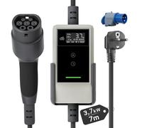 dé Chargeur Voiture Electrique 3,7kW [7m, 6/8/10/13/16A] Cable Recharge Voiture Electrique Type 2 avec Support Mural, Numérique LCD, Compatible avec E-208, Model Y, 500e et Autres EV/PHEV, Blanc