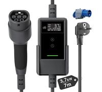 dé Chargeur Voiture Electrique 3,7kW [7m, 6/8/10/13/16A] Cable Recharge Voiture Electrique Type 2 avec Support Mural, Numérique LCD, Compatible avec E-208, Model Y, E-Tech, 500e et Autres EV/PHEV
