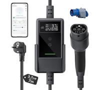 dé Chargeur Voiture Electrique APP 3,7kW [7m, 6-16A] Cable Recharge Voiture Electrique avec Support Mural, Chargeur Type 2 Numérique LCD, Compatible avec E-208, Model Y, E-Tech et Autres EV/PHEV