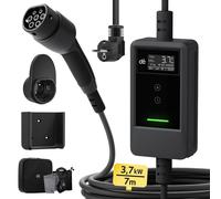 dé Chargeur Voiture Electrique APP 3,7kW Type 2 Câble Recharge 7m 6-16A Réglable avec Kit Adaptateurs de Voyage Compatible E-208, Model Y, E-Tech, 500e et Autres EV/PHEV