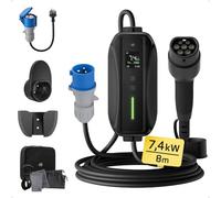 dé Chargeur Voiture Electrique P17 [7,4kW, 1-Phase, 8m, 6A/10A/16A/20A/24A/32A] Type 2 Prise CEE Chargeur EV Station de Charge Mobile/Wallbox avec écran Numérique