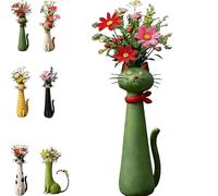 De charmants et adorables vases faits main, parfaits pour les bureaux, les étagères et les intérieurs de style bohème avec des pots de fleurs sur le thème des chats (Green)