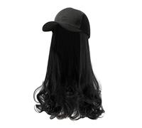 De Cowboy Bleu Casquette de baseball avec extensions de cheveux perruque de cheveux synthétiques chapeau de baseball avec cheveux attachés longue poire rouleau bouclé vague réglable (A, One Size)
