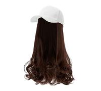 De Cowboy Bleu Casquette de baseball avec extensions de cheveux perruque de cheveux synthétiques chapeau de baseball avec cheveux attachés longue poire rouleau bouclé vague réglable (E, One Size)