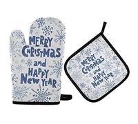 de Cuisine de Noël avec manique - Coffret Cadeau Joyeux Noël - Bonne année - Flocon de Neige - de Cuisine résistant à la Chaleur - Manique de Cuisine pour Griller, Barbecue, pâtisserie, déco