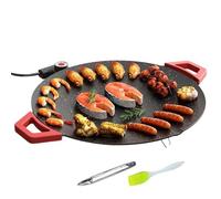 De Cuisson Électrique D'intérieur - Poêle Antiadhésive Ronde Portable, Petit Gril D'intérieur Rond Avec Brosse À Huile Et Pinces À Barbecue | Grill Électrique Pour La Cuisson, Barbecue, Petit D