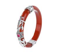 de en Rouge pour Femmes, Belle Boucle Vivante S925 Jade incrusté en Argent, Fait à la Main, Bijoux de Dons de diamètre intérieur 56-58 mm