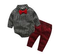 De feuilles CHIC-CHIC Ensemble Garçon Bébé 2pc Combinaison Chemise Carreau + Pantalons Jeans Pull Longues Manches Haut (0-6mois, Rouge-02)