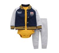 De feuilles Chic-Chic Ensemble Garçon Fille Bébé 3pc Blouson Base-Ball+ Barboteuse + Pantalons Sport Pull Longues Manches Haut Sweat-Shirt Printemps(Bleu Foncé,6-12 mois/12)