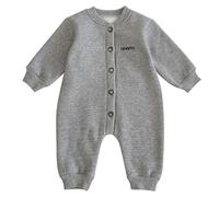 De feuilles Combinaison Body Hiver Bébé Garçon Casual Bodysuit Barboteuse Coton Doublure Polaire Onesie Romper Jumpsuit Boutonné Couleur Unie 0 à 2 Ans
