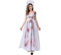 De feuilles Déguisement Zombie Mariée Femme Costume Robe Infirmière Longue Elégante Dentelle Fleurie avec Coiffe Style Lolita Cosplay Halloween